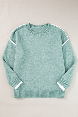 ***CLEARANCE****Moonlight Jade Colorblock Contrasting Edge Crewneck Sweater