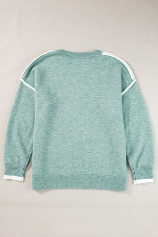 ***CLEARANCE****Moonlight Jade Colorblock Contrasting Edge Crewneck Sweater