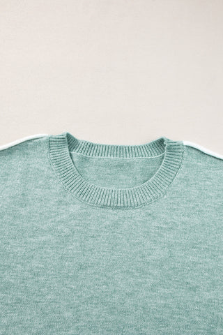 ***CLEARANCE****Moonlight Jade Colorblock Contrasting Edge Crewneck Sweater