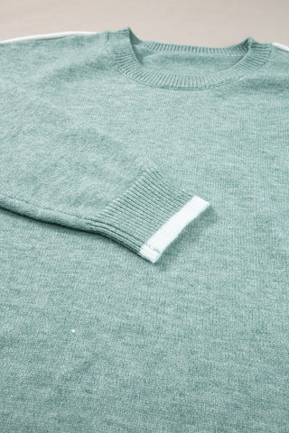 ***CLEARANCE****Moonlight Jade Colorblock Contrasting Edge Crewneck Sweater