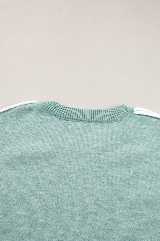 ***CLEARANCE****Moonlight Jade Colorblock Contrasting Edge Crewneck Sweater