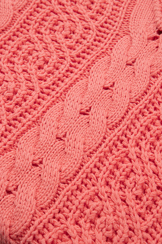 CLEARANCE Cable Knit V Neck Contrast Drawstring Hooded Sweater