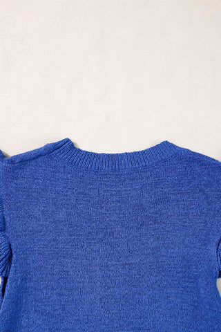 Dark Blue Ruffle Sleeve Knitted Sweater Top