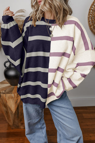 ****CLEARANCE***Blue Stripe Colorblock Oversized Sweater