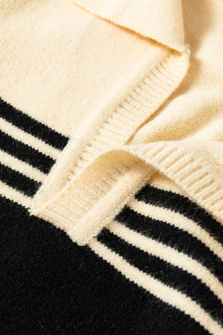 ***CLEARANCE*** Black Colorblock Stripe Collared V Neck Sweater