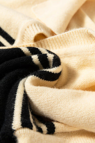 ***CLEARANCE*** Black Colorblock Stripe Collared V Neck Sweater