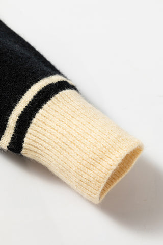 ***CLEARANCE*** Black Colorblock Stripe Collared V Neck Sweater