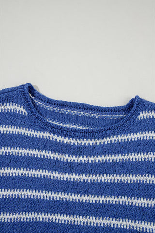 Sky Blue Stripe Drop Shoulder Casual Sweater