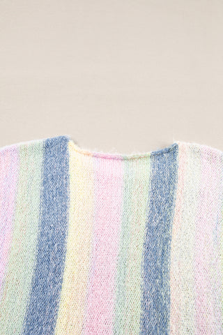 CLEARANCE Purple Color Block Fringed Drop Shoulder Tunic Sweater