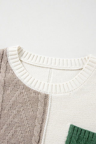 ***CLEARANCE**** Vineyard Green Colorblock Patched Pocket Drop Shoulder Sweater