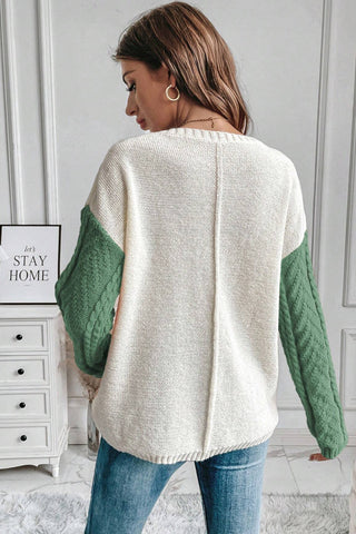 ***CLEARANCE**** Vineyard Green Colorblock Patched Pocket Drop Shoulder Sweater