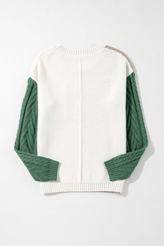 ***CLEARANCE**** Vineyard Green Colorblock Patched Pocket Drop Shoulder Sweater