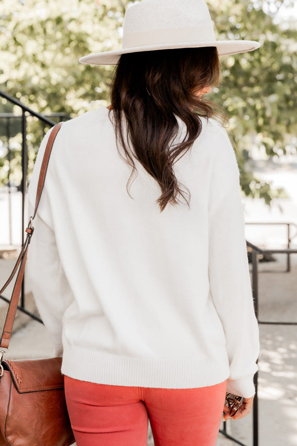 White Thankful Ivory Embroidered Sweater  THANKSGIVING