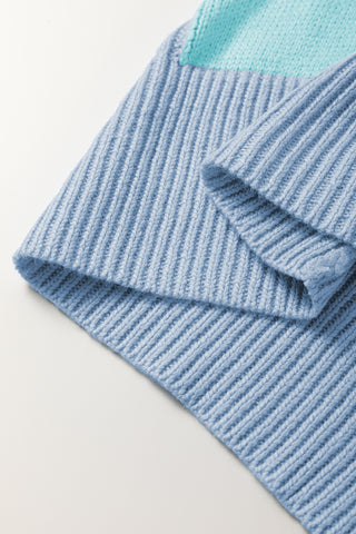 CLEARANCE Blue Checkered Color Block Crew Neck Short Sleeve Sweater