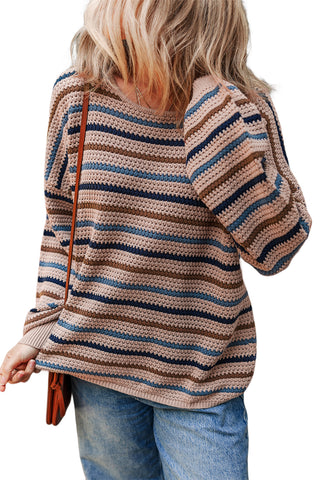 CLEARANCE Striped Knitted Drop Shoulder Crew Neck Sweater