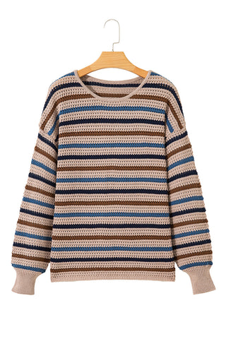 CLEARANCE Striped Knitted Drop Shoulder Crew Neck Sweater
