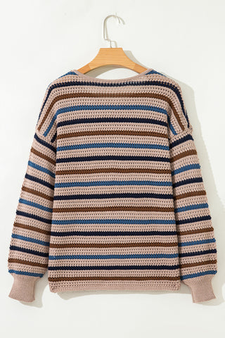 CLEARANCE Striped Knitted Drop Shoulder Crew Neck Sweater