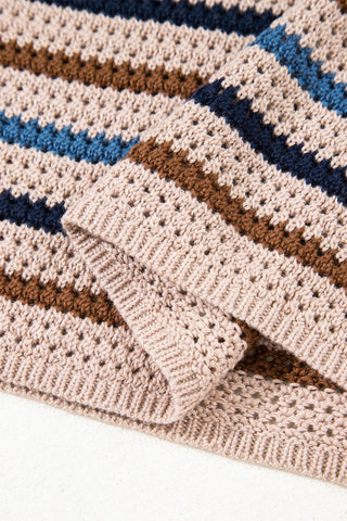 CLEARANCE Striped Knitted Drop Shoulder Crew Neck Sweater