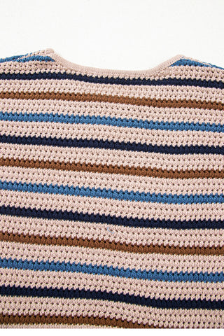 CLEARANCE Striped Knitted Drop Shoulder Crew Neck Sweater