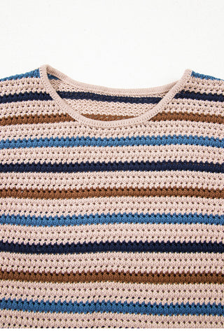 CLEARANCE Striped Knitted Drop Shoulder Crew Neck Sweater