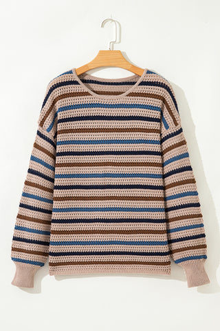 CLEARANCE Striped Knitted Drop Shoulder Crew Neck Sweater