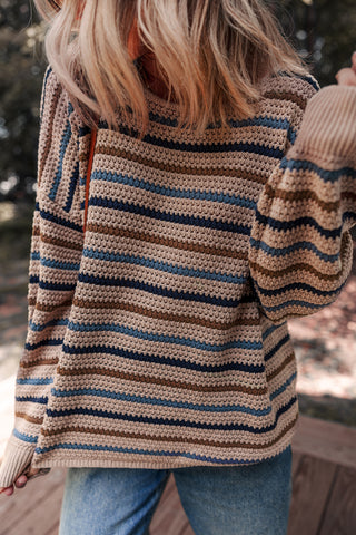 CLEARANCE Striped Knitted Drop Shoulder Crew Neck Sweater