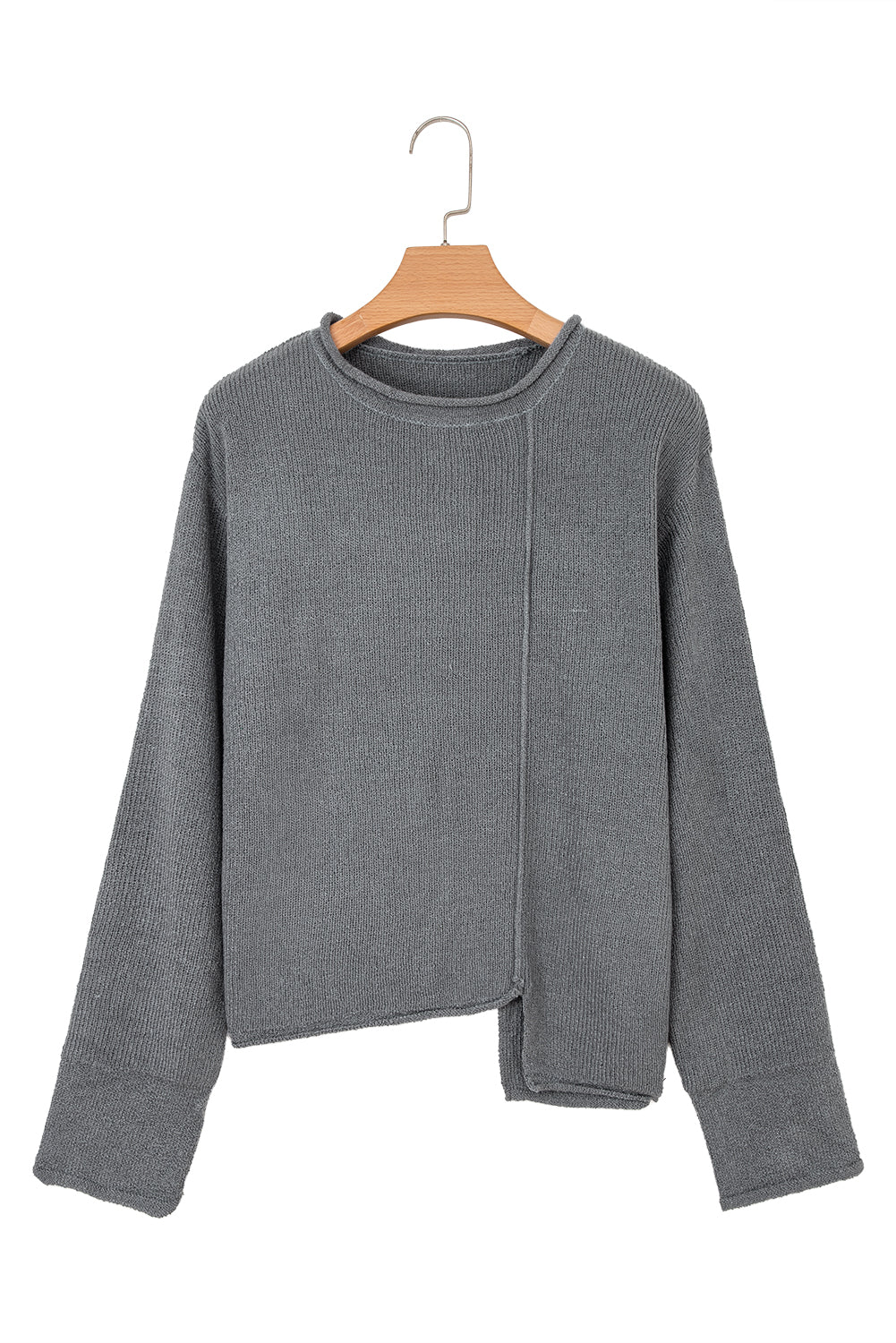 Medium Grey Raw Edge Uneven Hem Patchwork Drop Shoulder Sweater