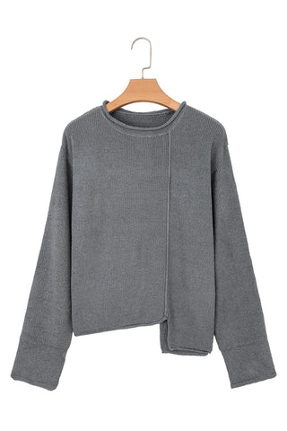 Medium Grey Raw Edge Uneven Hem Patchwork Drop Shoulder Sweater
