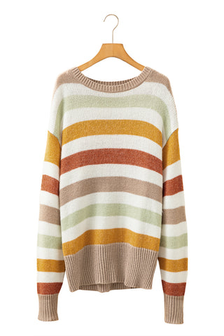 ***CLEARANCE ***Multicolour Colorblock Drop Shoulder Crew Neck Sweater