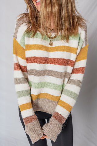 ***CLEARANCE ***Multicolour Colorblock Drop Shoulder Crew Neck Sweater