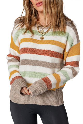***CLEARANCE ***Multicolour Colorblock Drop Shoulder Crew Neck Sweater