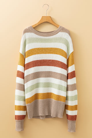 ***CLEARANCE ***Multicolour Colorblock Drop Shoulder Crew Neck Sweater