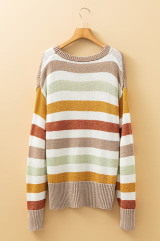 ***CLEARANCE ***Multicolour Colorblock Drop Shoulder Crew Neck Sweater