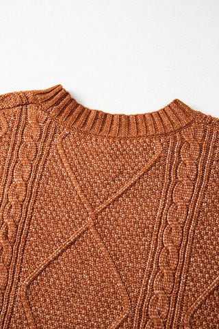 ***CLEARANCE **** Coffee Cable Knit Drop Shoulder Loose Fit Sweater Dress