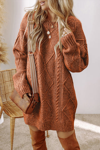***CLEARANCE **** Coffee Cable Knit Drop Shoulder Loose Fit Sweater Dress