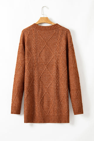 ***CLEARANCE **** Coffee Cable Knit Drop Shoulder Loose Fit Sweater Dress