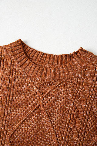 ***CLEARANCE **** Coffee Cable Knit Drop Shoulder Loose Fit Sweater Dress