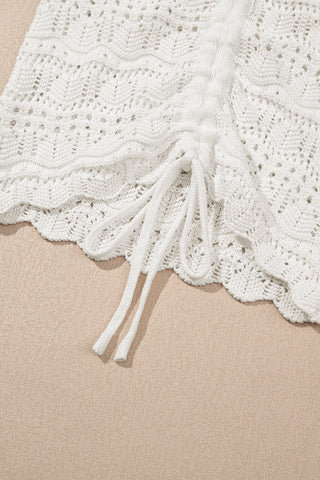 white hollow Out Drawstring V Neck Knit top tank