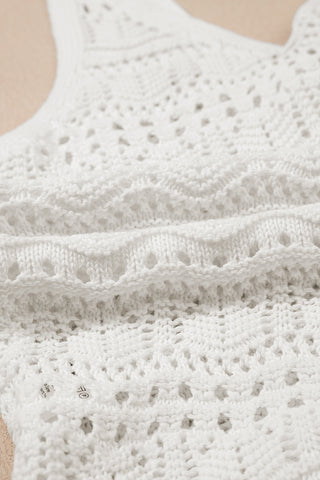 white hollow Out Drawstring V Neck Knit top tank