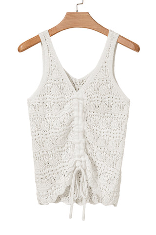 white hollow Out Drawstring V Neck Knit top tank