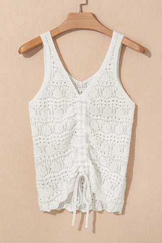 white hollow Out Drawstring V Neck Knit top tank