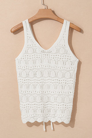 white hollow Out Drawstring V Neck Knit top tank
