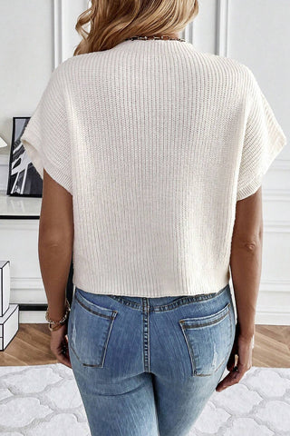 CLEARANCE Floral Pattern Short Batwing Sleeve Knitted Top
