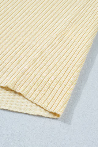 Cream  V Neck Ribbed Knit Striped Trim Short Sleeve Sweater