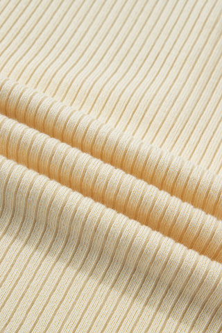 Cream  V Neck Ribbed Knit Striped Trim Short Sleeve Sweater