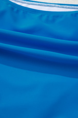 Blue Colorblock Top Pleated High Waisted Bikini Swimwear