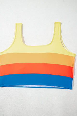 Blue Colorblock Top Pleated High Waisted Bikini Swimwear