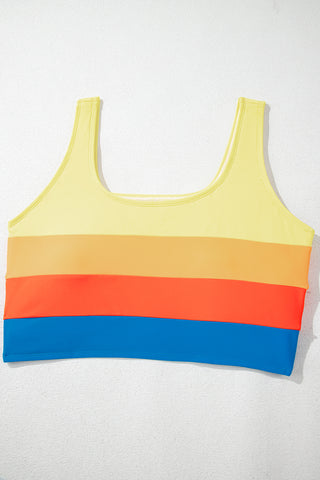 Blue Colorblock Top Pleated High Waisted Bikini Swimwear
