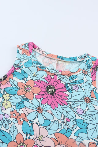 Multicolor Round Neck Sleeveless Floral Short Dress