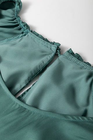 ***CLEARANCE**** Mist Green Tiered Ruffled Puff Sleeve Loose Fit Mini Dress